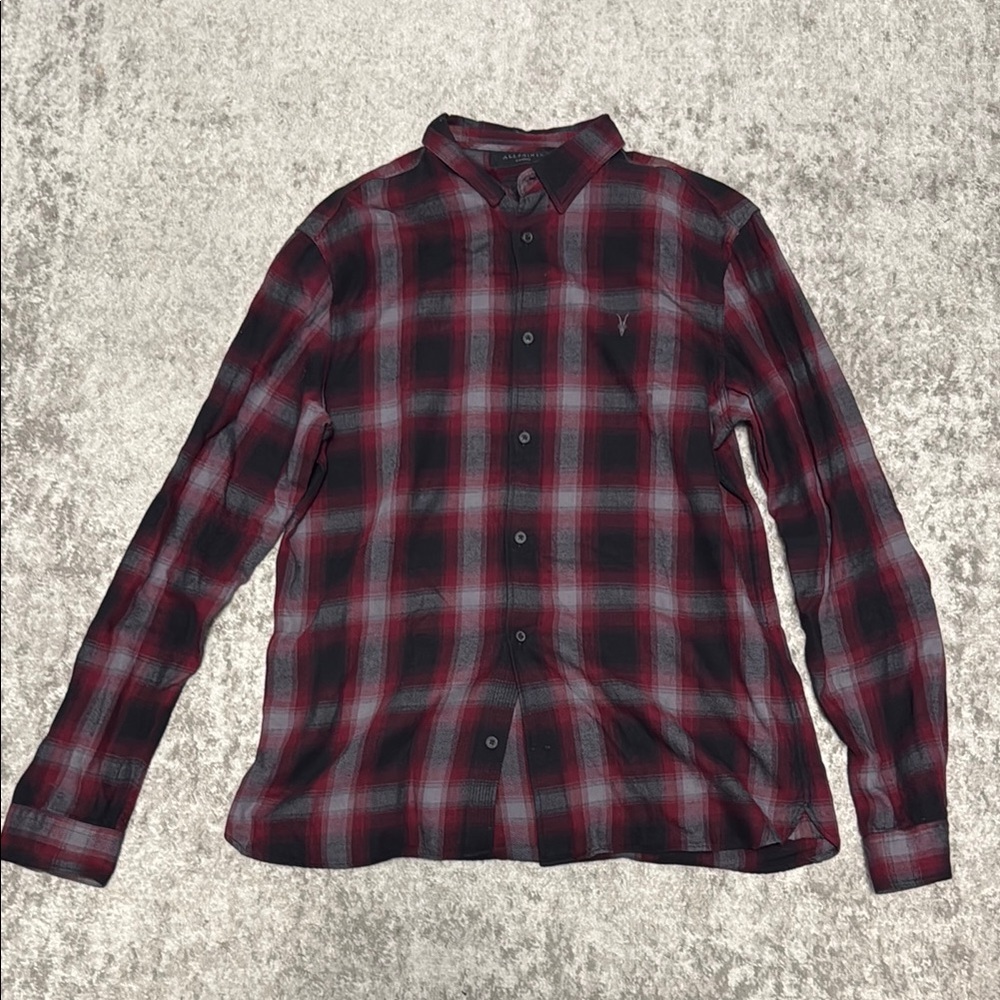 Allsaints Plaid Button-Up Shirt - Red and Black